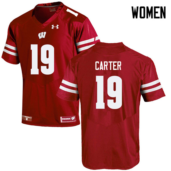 Wisconsin Badgers Women's #19 Nate Carter NCAA Under Armour Authentic Red College Stitched Football Jersey NW40M63NG
